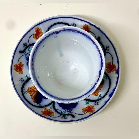 19th Century Vtg Gaudy Welsh Blackberry Pattern Handleless Teacup & Saucer Set - Picture 3 of 15